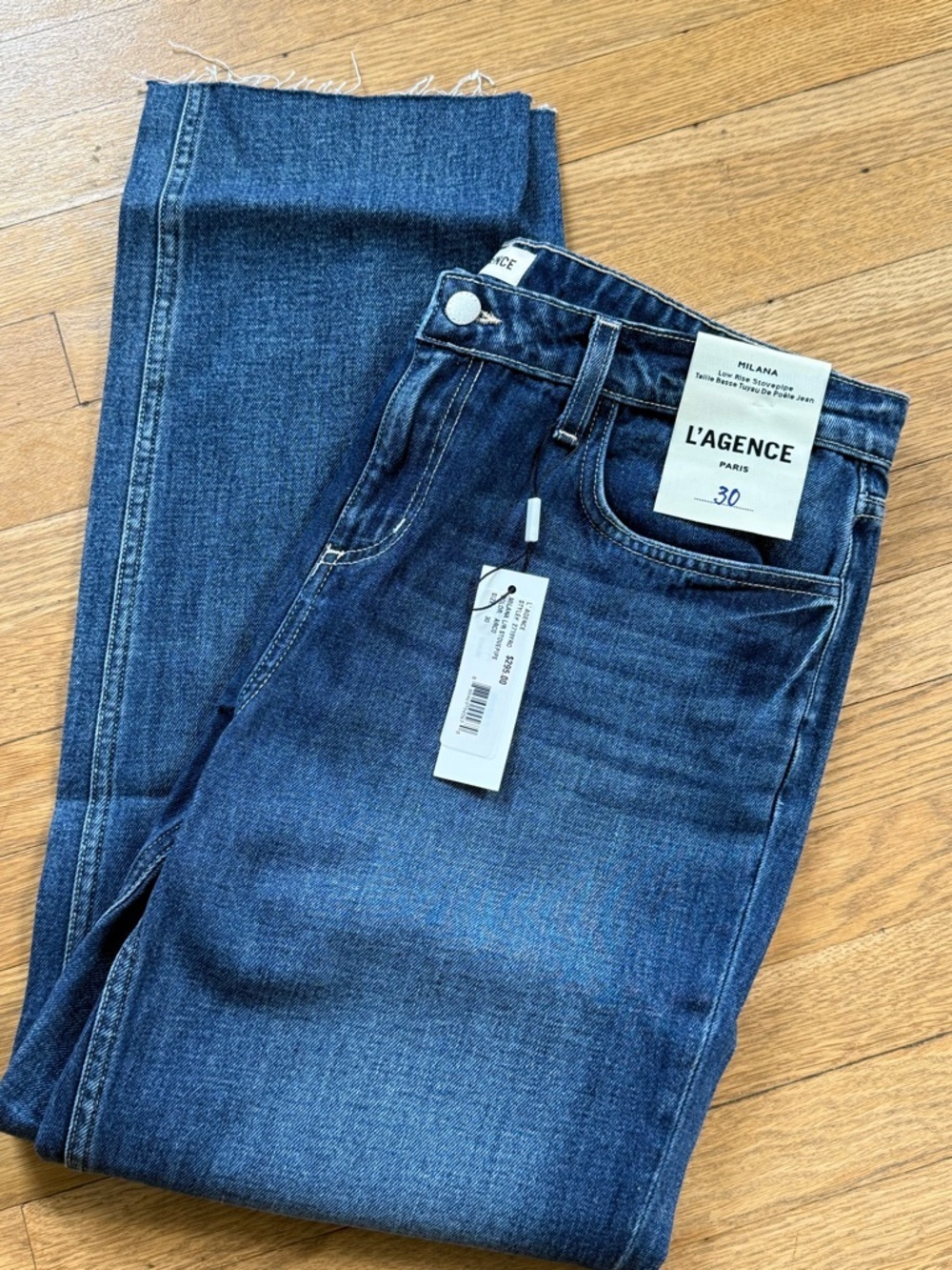 L’Agence Milana Low Rise Stovepipe Arco Blue Jeans Denim Fray NWT Size 30 $295 - Picture 2 of 6
